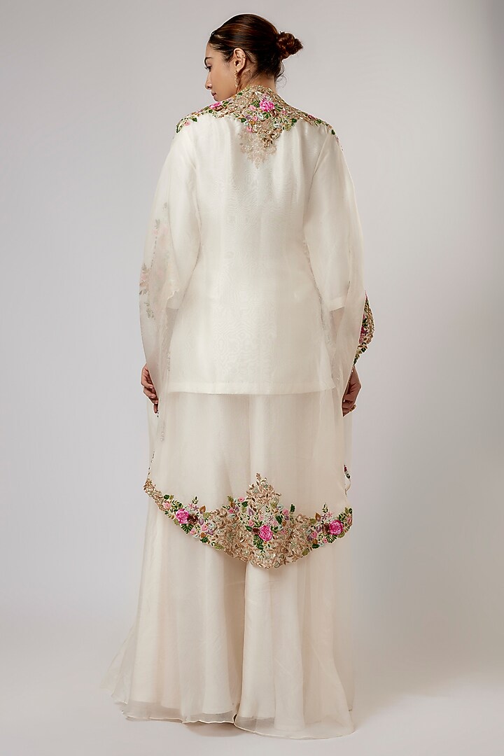 Ivory Organza Thread Work Cape Set by Prisho at Pernia's Pop Up Shop
