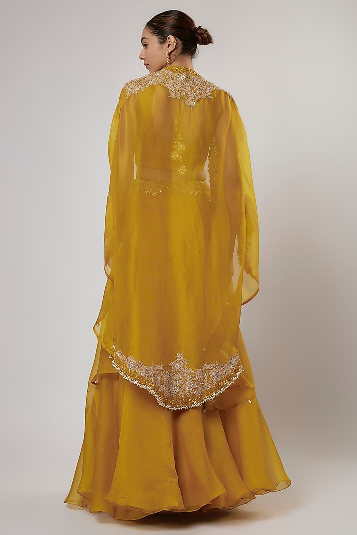 Mustard Organza Dori Work Cape Set by Prisho at Pernia's Pop Up Shop
