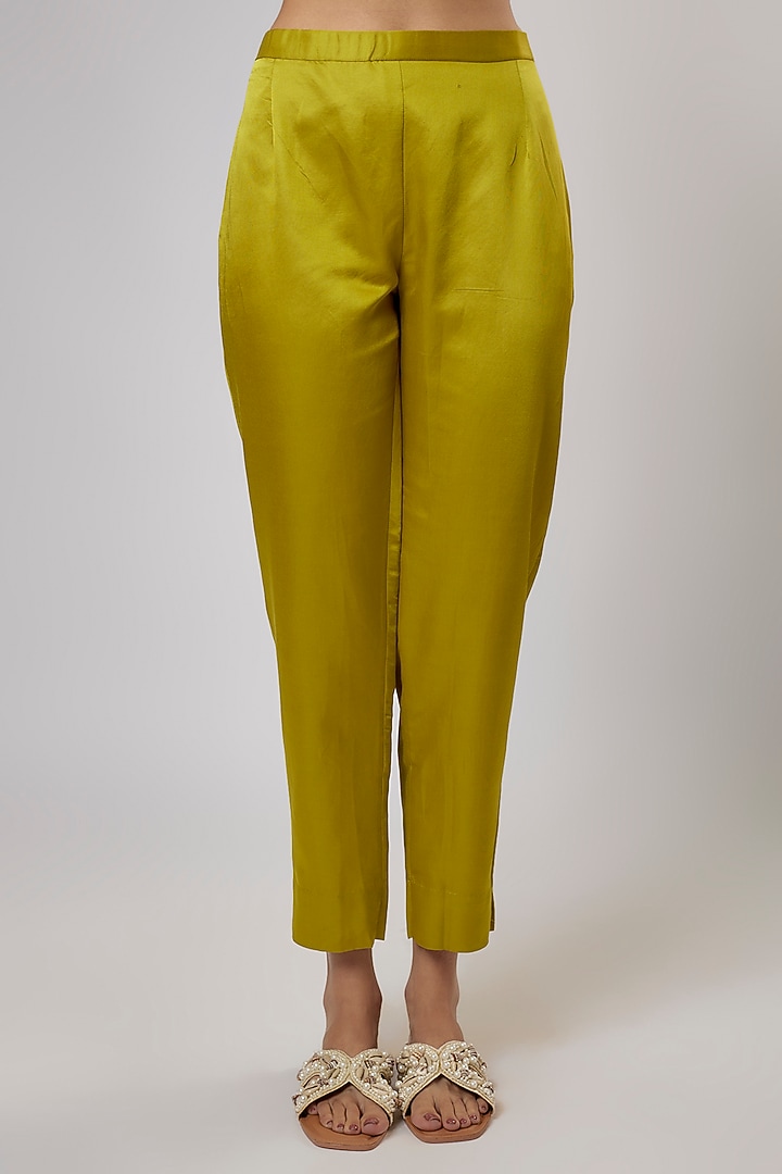 Lime Green Silk Lampi & Resham Work Kurta Set by Prisho at Pernia's Pop Up Shop