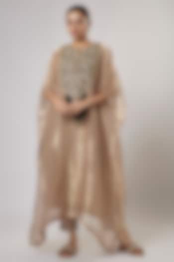 Champagne Tissue Resham Work Kaftan Set by Prisho at Pernia's Pop Up Shop