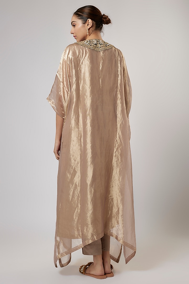 Champagne Tissue Resham Work Kaftan Set by Prisho at Pernia's Pop Up Shop