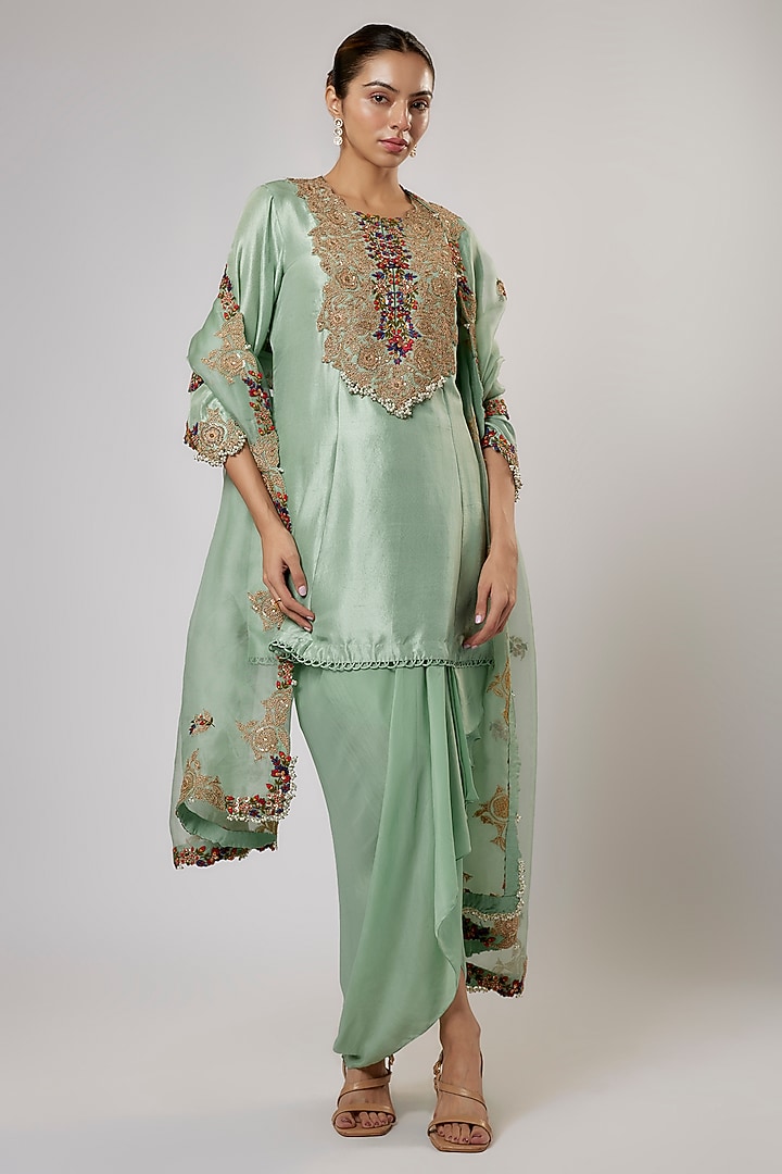 Lime Green Silk Dori & Resham Work Kurta Set by Prisho at Pernia's Pop Up Shop