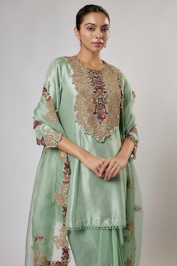 Lime Green Silk Dori & Resham Work Kurta Set by Prisho at Pernia's Pop Up Shop
