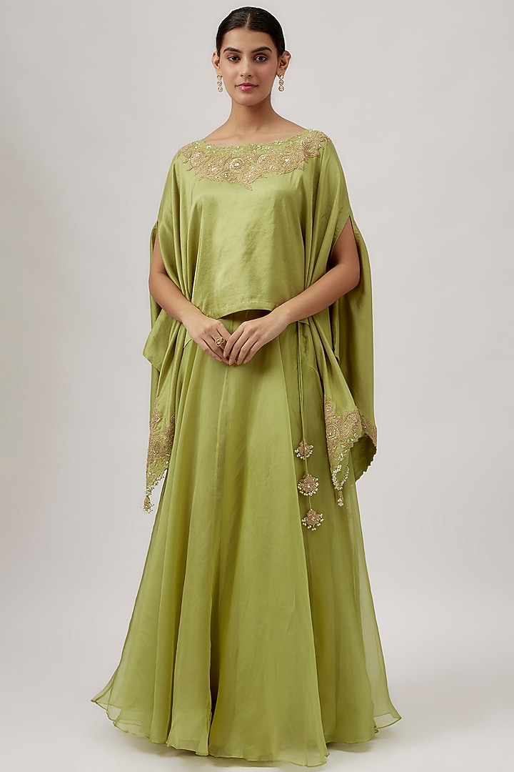 Sea Green Organza Skirt Set by Prisho at Pernia's Pop Up Shop