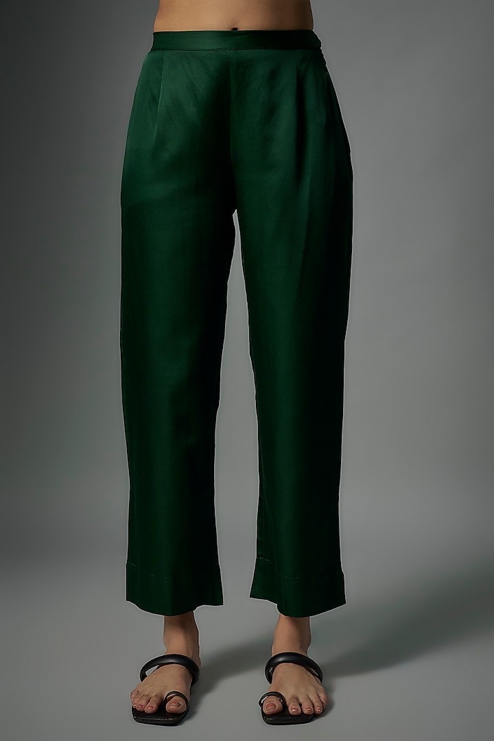 Bottle Green Silk Lampi Embroidered Kurta Set by Prisho at Pernia's Pop Up Shop
