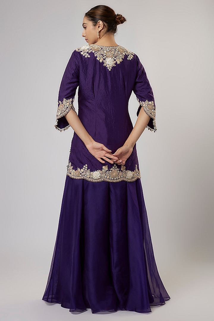 Dark Purple Organza Wedding Sharara Set by Prisho at Pernia's Pop Up Shop
