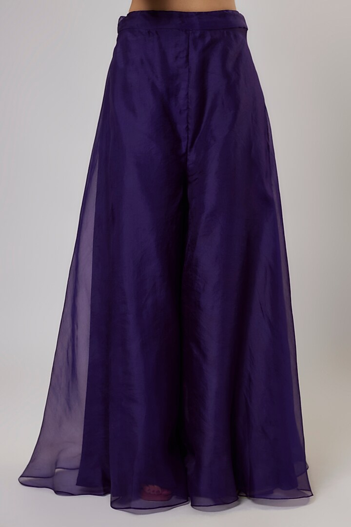 Dark Purple Organza Wedding Sharara Set by Prisho at Pernia's Pop Up Shop