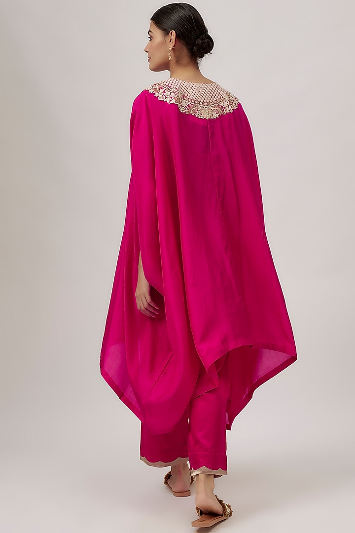 Red Habutai Silk Resham Work Kaftan Set by Prisho at Pernia's Pop Up Shop