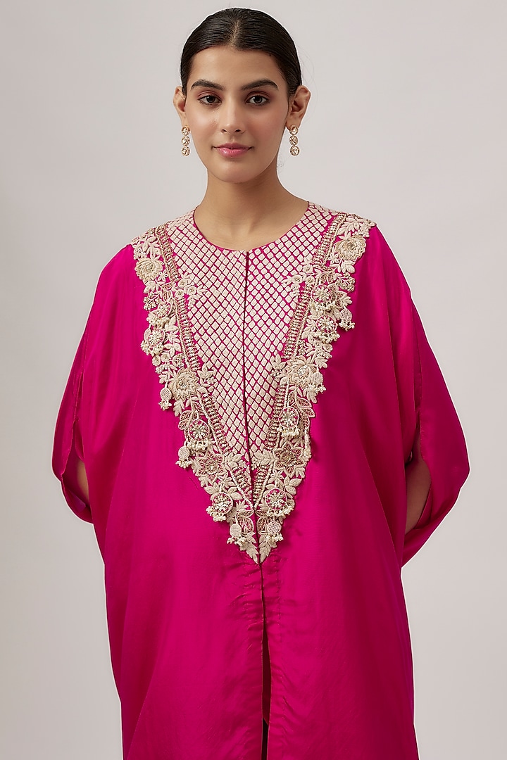 Red Habutai Silk Resham Work Kaftan Set by Prisho at Pernia's Pop Up Shop