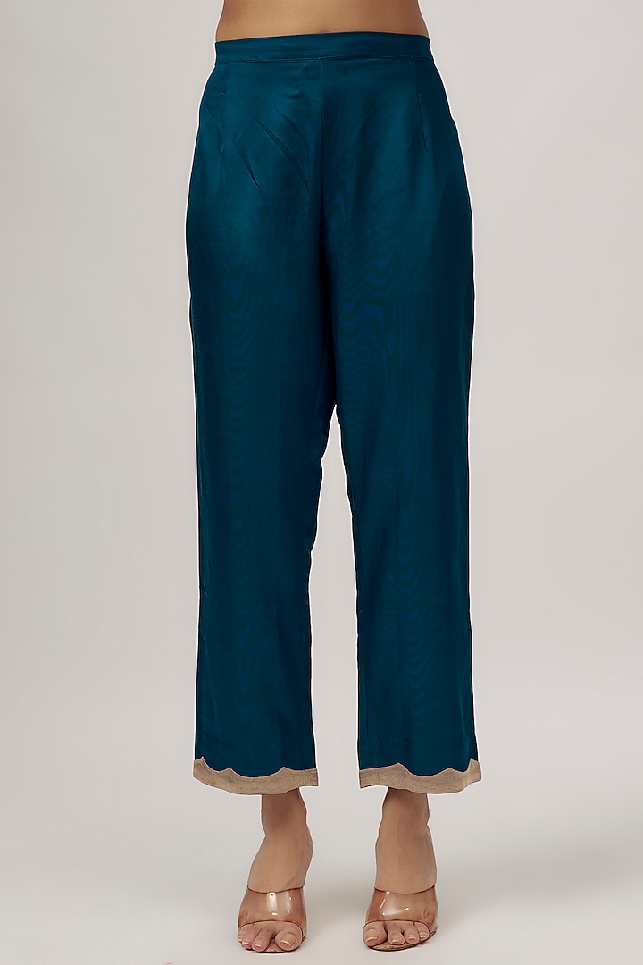 Navy Blue Habutai Silk Resham Work Kaftan Set by Prisho at Pernia's Pop Up Shop