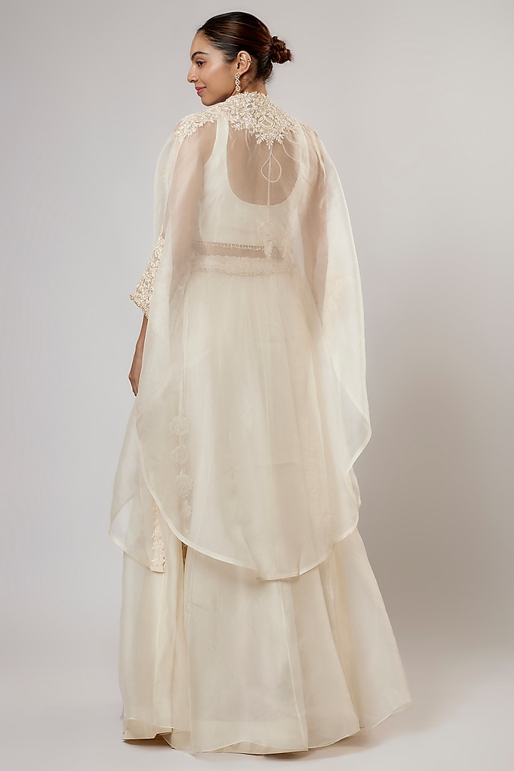 Ivory Organza Resham Work Cape Set by Prisho at Pernia's Pop Up Shop