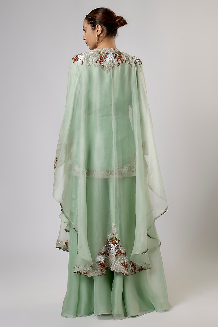 Aqua Organza Thread Work Cape Set by Prisho at Pernia's Pop Up Shop