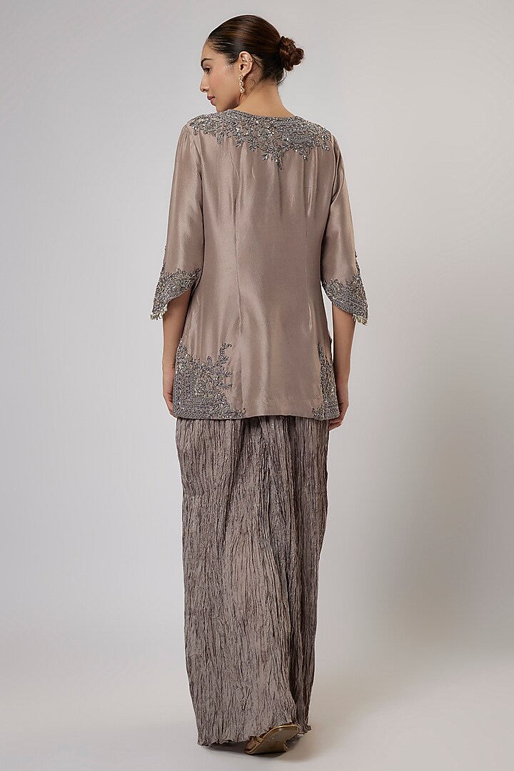 Champagne Silk Zari Work Kurta Set by Prisho at Pernia's Pop Up Shop