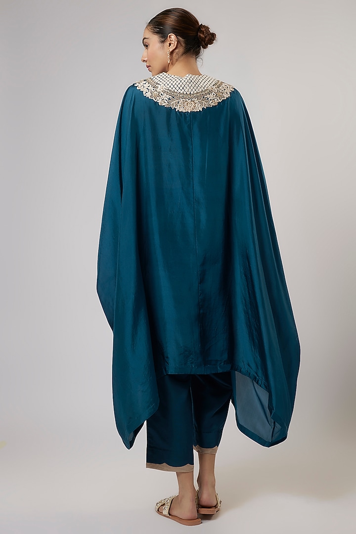 Blue Habutai Silk Resham Work Kaftan Set by Prisho at Pernia's Pop Up Shop