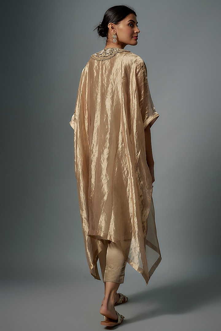Champagne Tissue Dori & Resham Embroidered Kaftan Set by Prisho at Pernia's Pop Up Shop