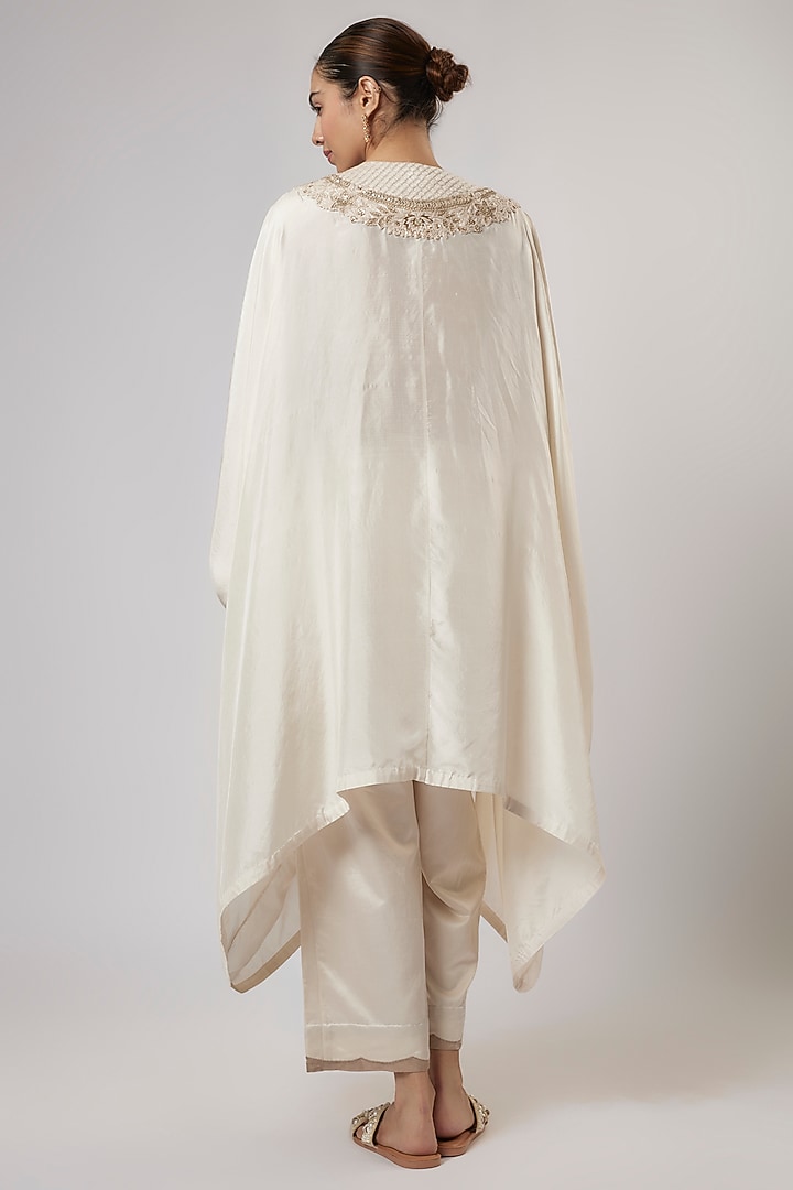 Ivory Habutai Silk Resham Work Kaftan Set by Prisho at Pernia's Pop Up Shop