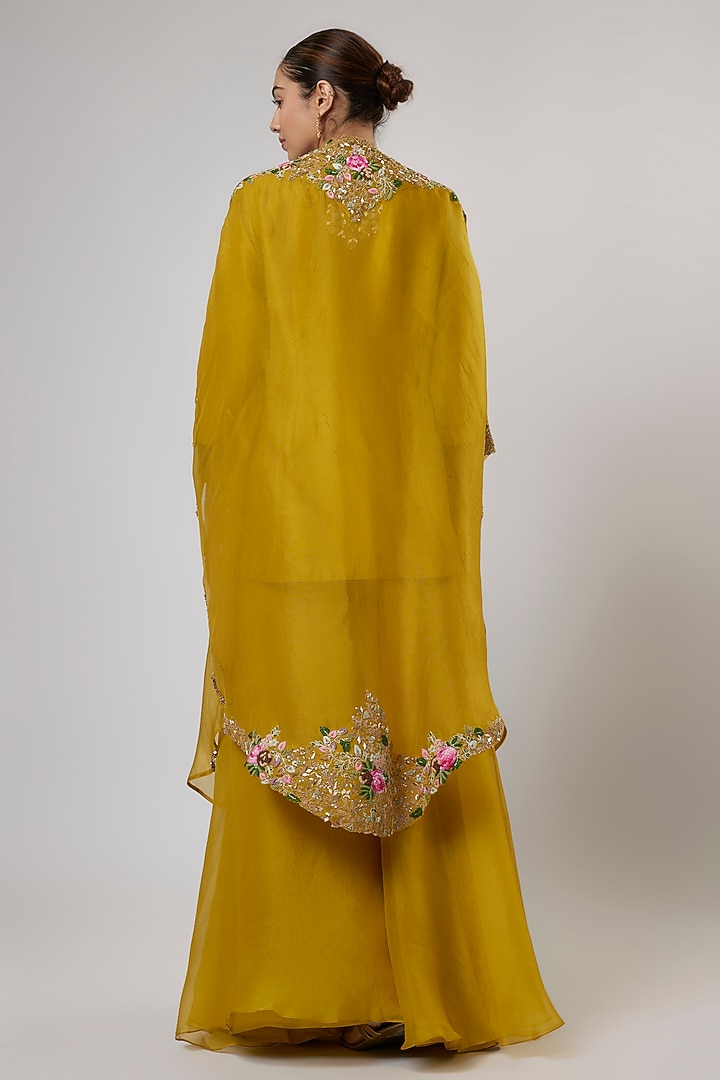 Yellow Organza Thread Work Cape Set by Prisho at Pernia's Pop Up Shop