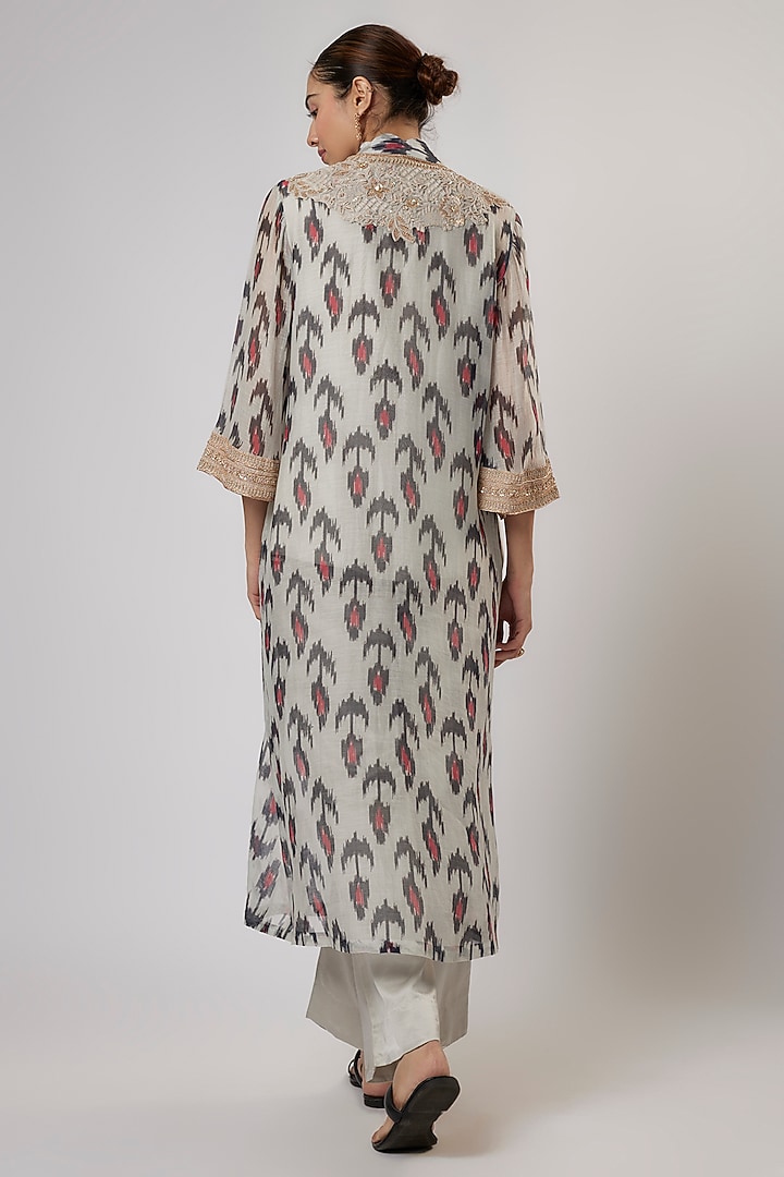 Multi-Colored Chanderi Resham Work & Printed Jacket Set by Prisho at Pernia's Pop Up Shop