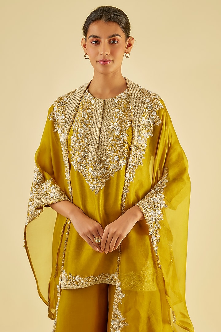 Mustard Silk Wedding Sharara Set by Prisho at Pernia's Pop Up Shop