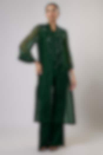 Green Organza Resham Work Jacket Set by Prisho at Pernia's Pop Up Shop