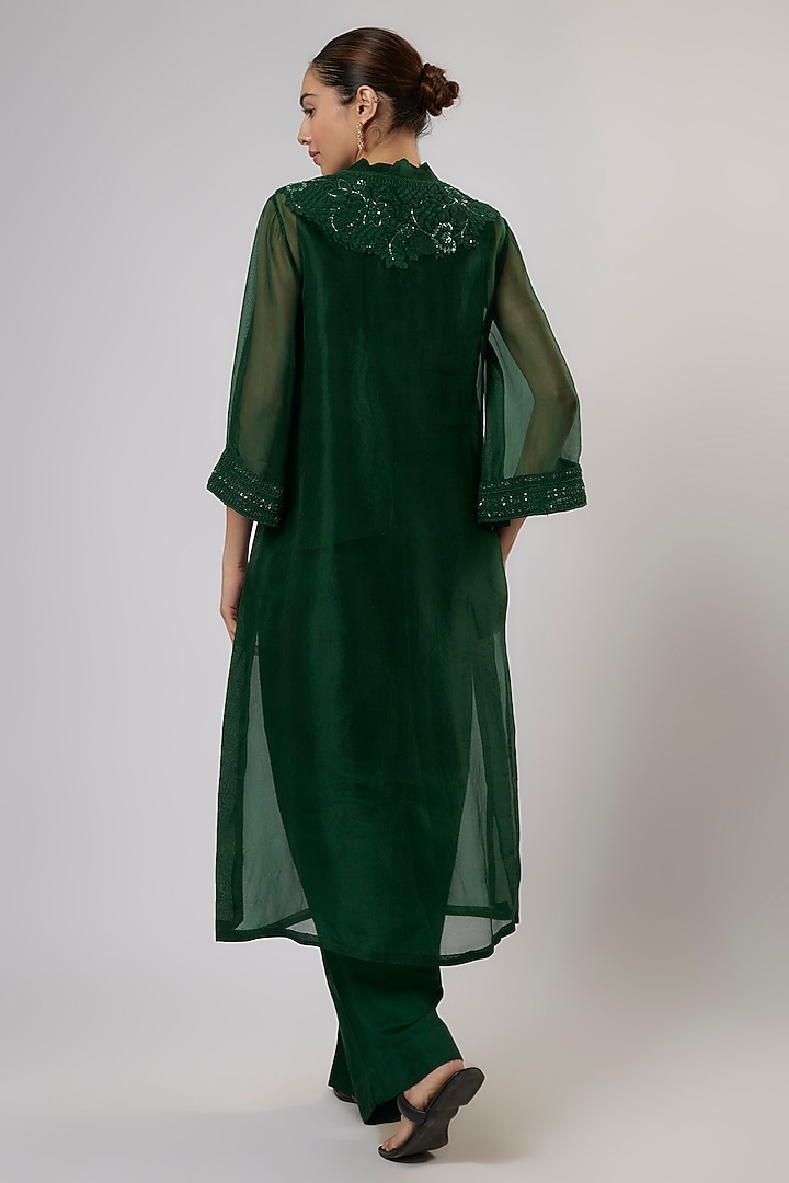 Green Organza Resham Work Jacket Set by Prisho at Pernia's Pop Up Shop