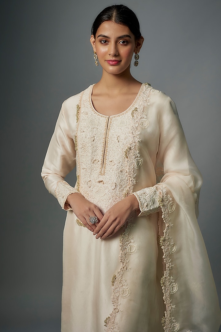 Ivory Silk Resham Embroidered Kurta Set by Prisho at Pernia's Pop Up Shop