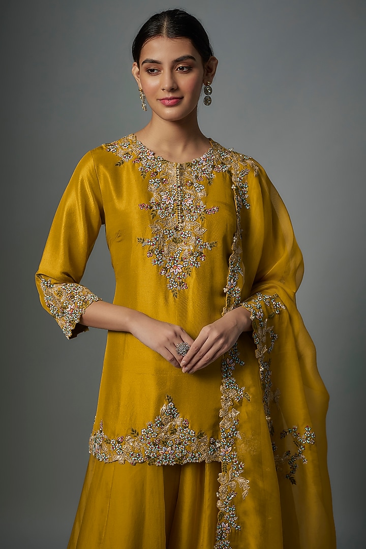 Mustard Organza Kalidar Bridal Sharara Set by Prisho at Pernia's Pop Up Shop