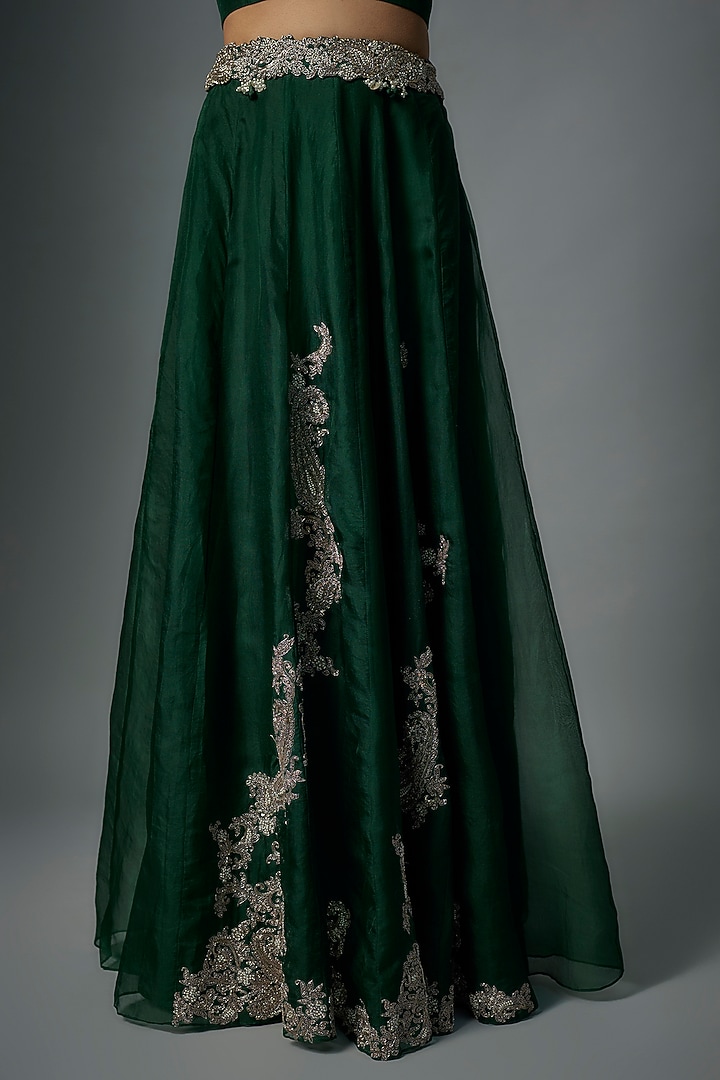 Bottle Green Organza Maal Embroidered Cape Set by Prisho at Pernia's Pop Up Shop
