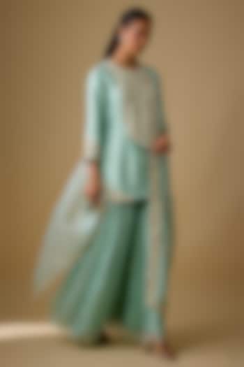Aqua Silk Wedding Sharara Set by Prisho at Pernia's Pop Up Shop