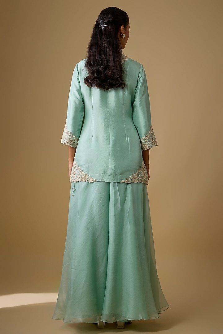 Aqua Silk Wedding Sharara Set by Prisho at Pernia's Pop Up Shop