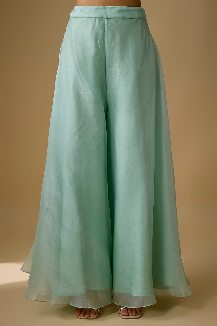 Aqua Silk Wedding Sharara Set by Prisho at Pernia's Pop Up Shop
