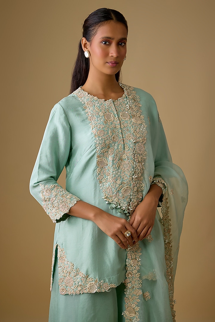 Aqua Silk Wedding Sharara Set by Prisho at Pernia's Pop Up Shop