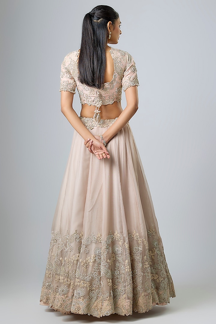 Flamingo Pink Organza Resham Work Bridal Lehenga Set by Prisho at Pernia's Pop Up Shop