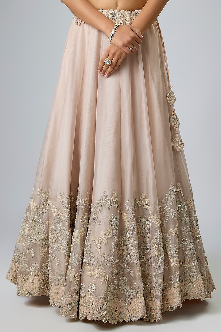 Flamingo Pink Organza Resham Work Bridal Lehenga Set by Prisho at Pernia's Pop Up Shop