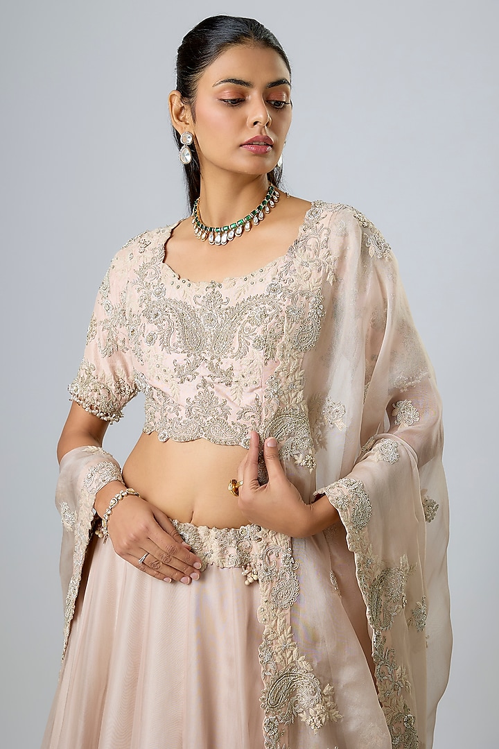Flamingo Pink Organza Resham Work Bridal Lehenga Set by Prisho at Pernia's Pop Up Shop