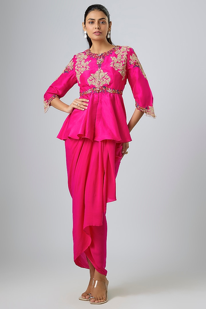 Fuchsia Pink Crepe Skirt Set by Prisho at Pernia's Pop Up Shop