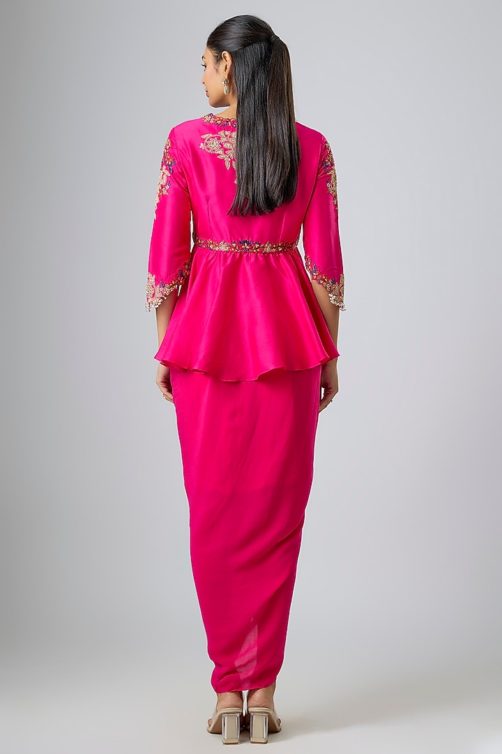Fuchsia Pink Crepe Skirt Set by Prisho at Pernia's Pop Up Shop