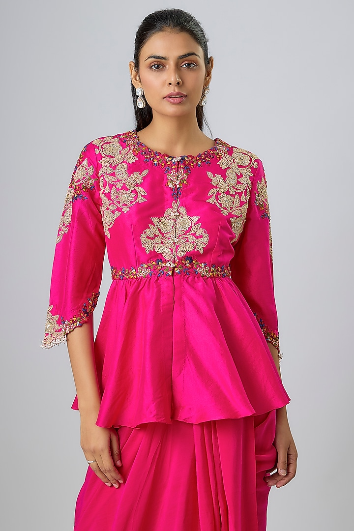 Fuchsia Pink Crepe Skirt Set by Prisho at Pernia's Pop Up Shop