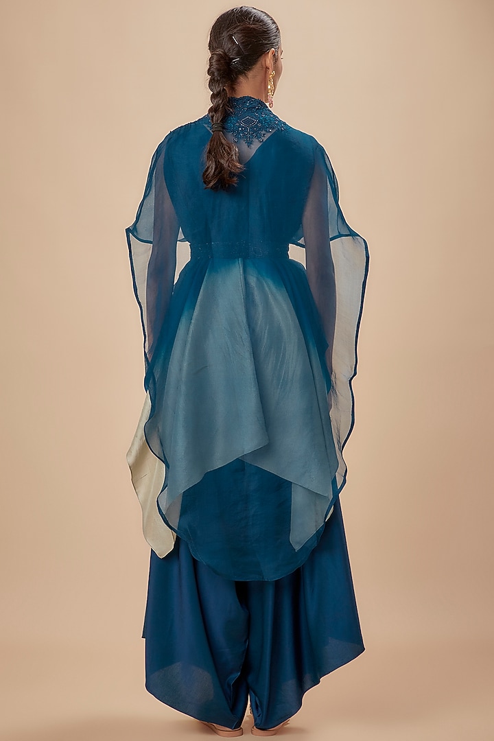 Navy Blue Organza Resham Embroidered Cape Set by Prisho at Pernia's Pop Up Shop