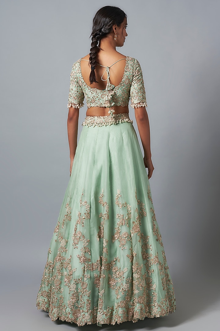 Aqua Organza Dori & Resham Work Bridal Lehenga Set by Prisho at Pernia's Pop Up Shop