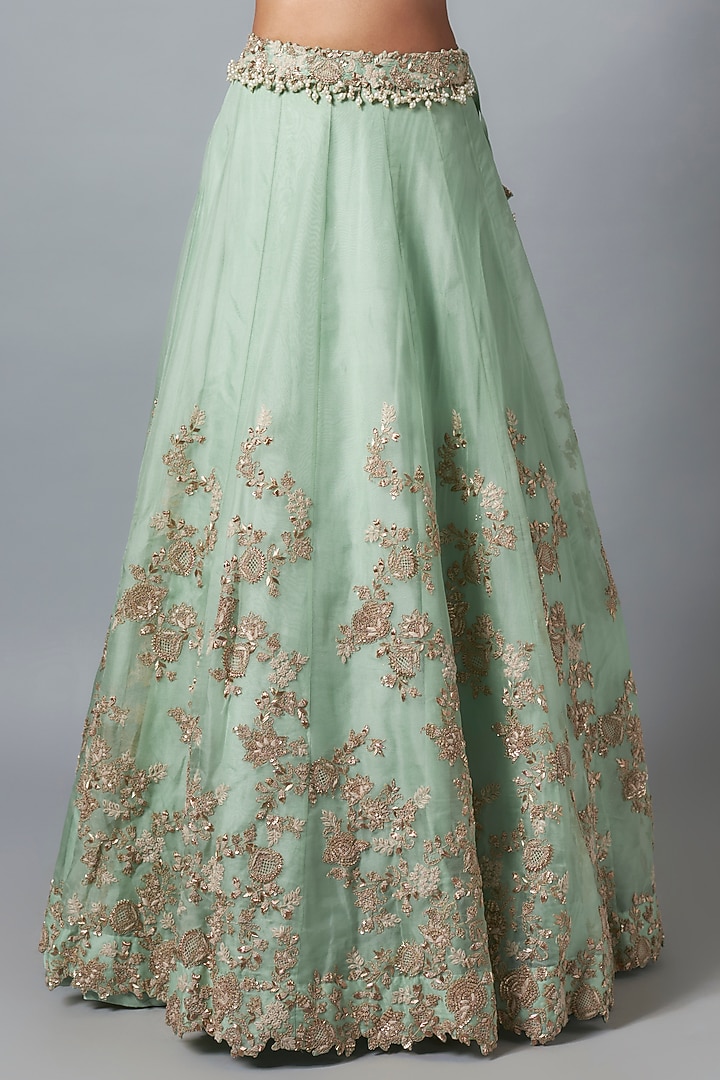Aqua Organza Dori & Resham Work Bridal Lehenga Set by Prisho at Pernia's Pop Up Shop