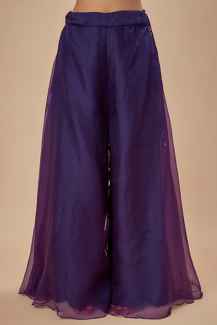 Dark Purple Silk Resham Embroidered Short Kurta Set by Prisho at Pernia's Pop Up Shop