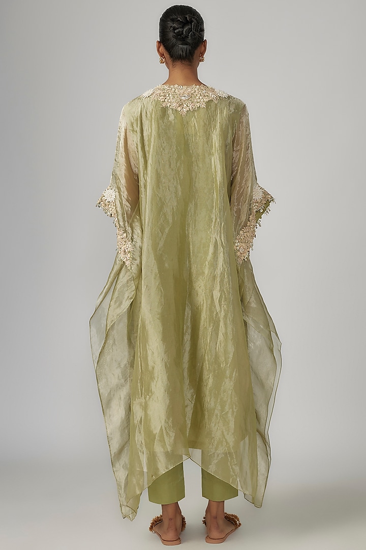 Sea Green Tissue Resham Work Kaftan Set by Prisho at Pernia's Pop Up Shop