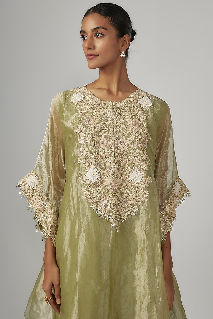 Sea Green Tissue Resham Work Kaftan Set by Prisho at Pernia's Pop Up Shop
