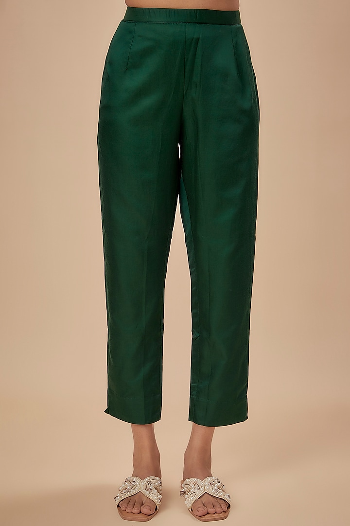 Bottle Green Silk Gota Embroidered Kurta Set by Prisho at Pernia's Pop Up Shop