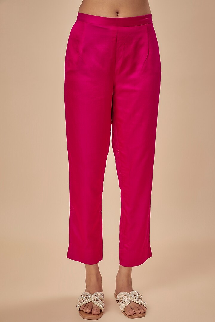 Fuchsia Silk Resham Embroidered Kaftan Set by Prisho at Pernia's Pop Up Shop