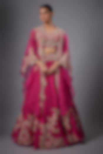 Fuchsia Pink Organza Dori Work Jacket Wedding Lehenga Set by Prisho at Pernia's Pop Up Shop