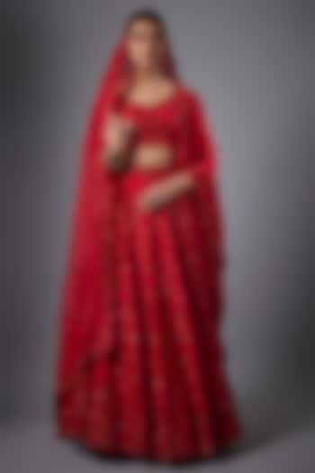 Red Organza Resham Work Bridal Lehenga Set by Prisho at Pernia's Pop Up Shop