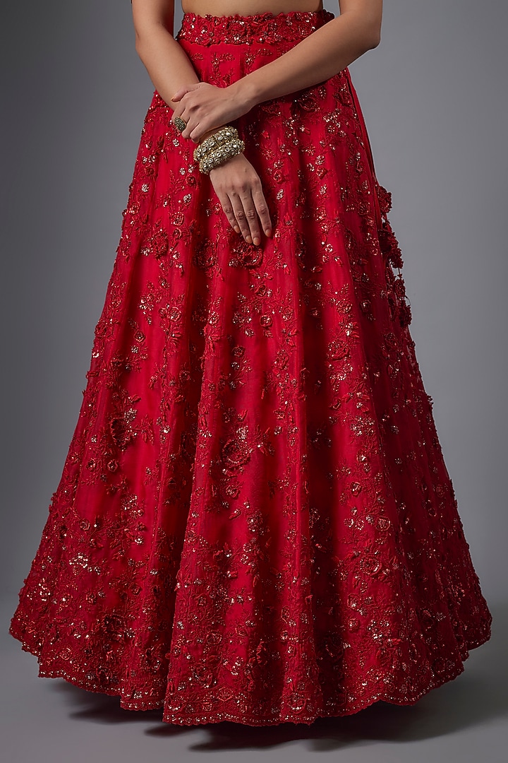 Red Organza Resham Work Bridal Lehenga Set by Prisho at Pernia's Pop Up Shop