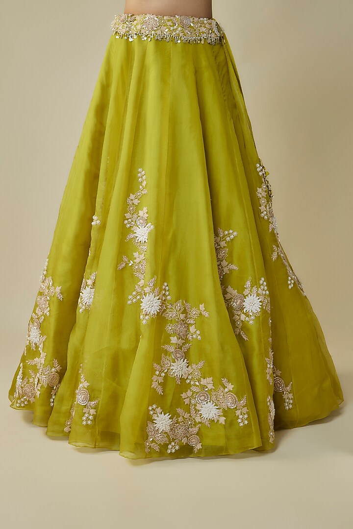 Lime Green Organza Resham Work Bridal Lehenga Set by Prisho at Pernia's Pop Up Shop